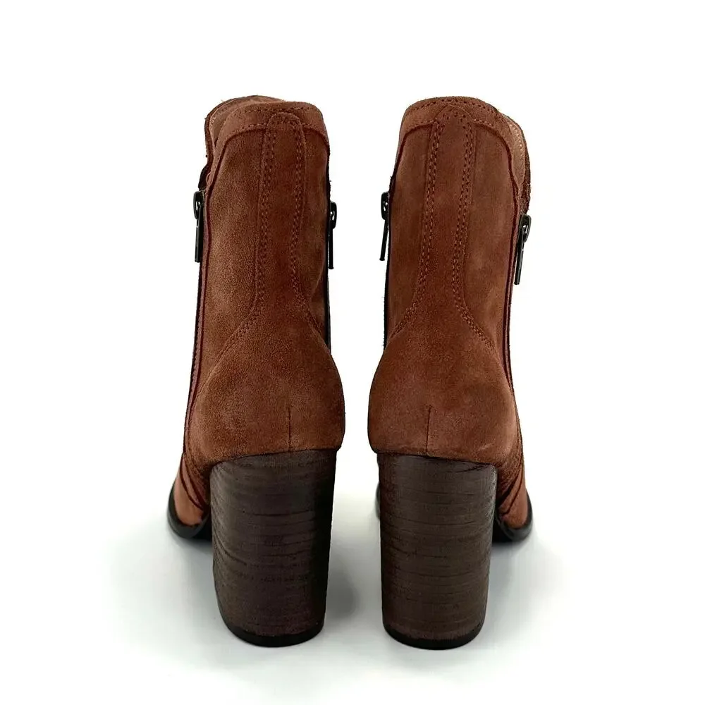 Seychelles Women Brown Heeled Ankle Boot Size 6.5 Suede Block Heel Padded New
